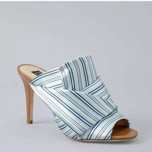 WHBM Gisele Satin blue stripped heels NWOT